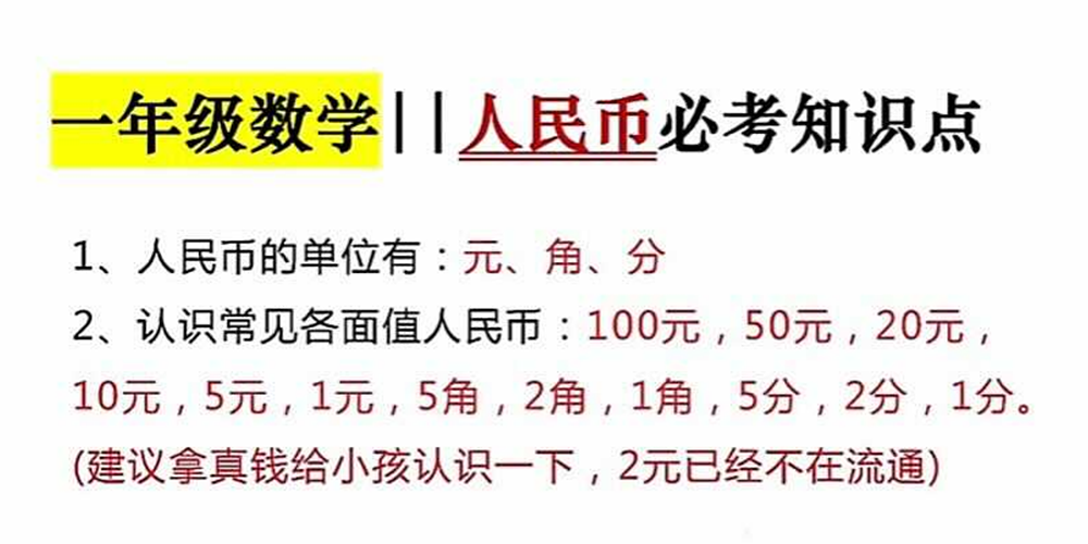 部编版数学一下人民币必考知识点 - 小学数学资源库