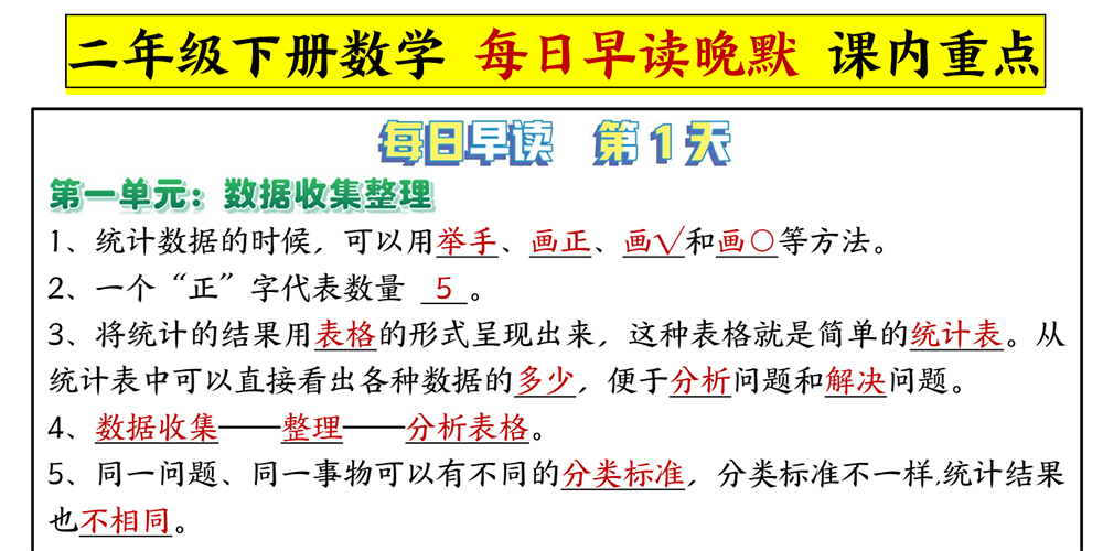 部编版数学二年级下册每日早读晚默课内重点 - 小学数学资源库